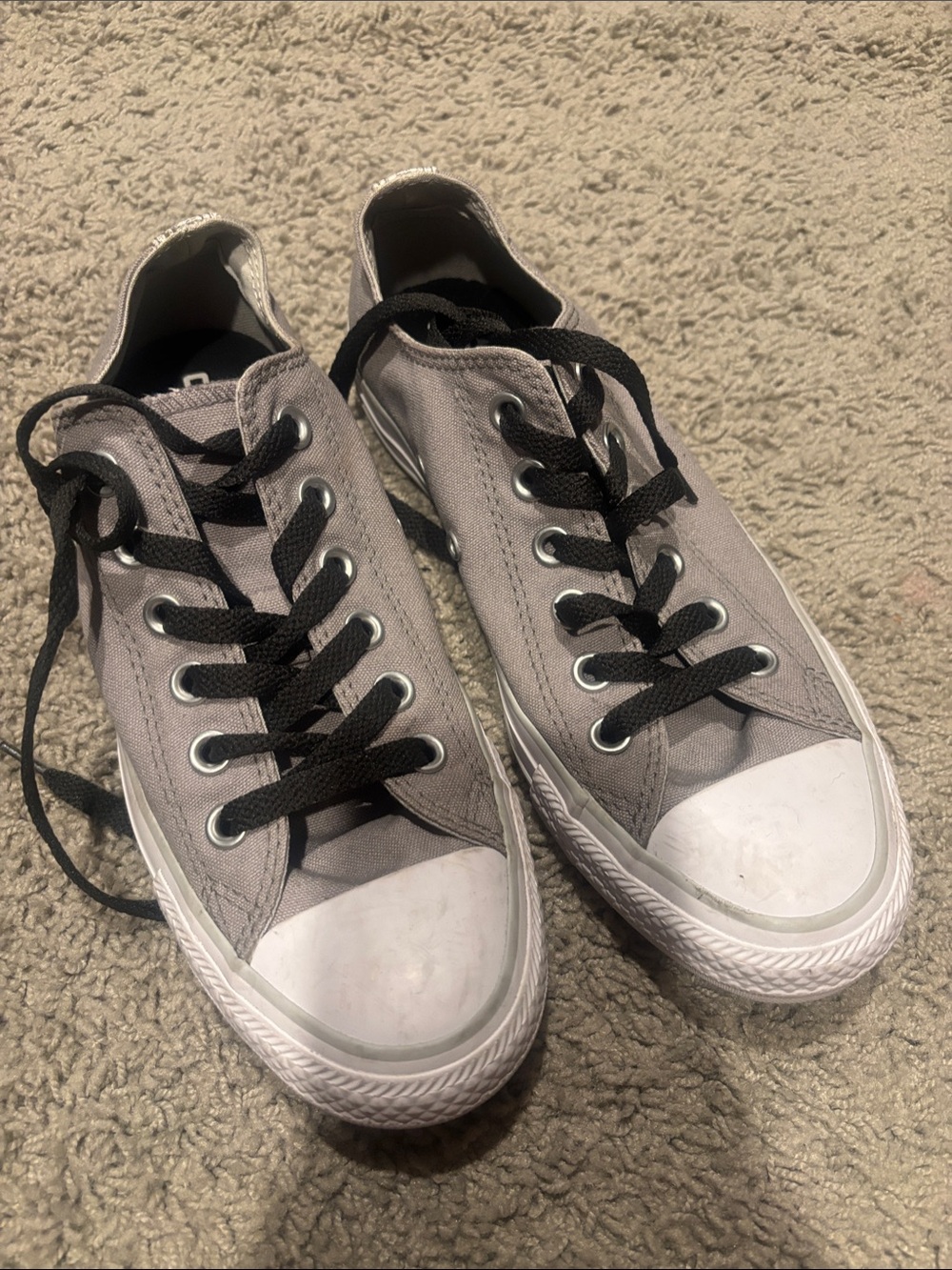 Converse Low-Top Canvas Sneakers in Light Gray with Black Laces